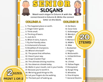 Senior Slogans Game | Guess the Brand Quiz | Printable Trivia for Adults & Seniors | Brain Teaser Activity
