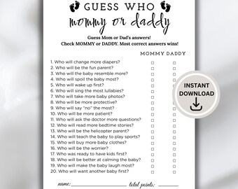 Guess Who Mommy or Daddy Baby Shower Game | Who Said It Trivia Game | Mommy or Daddy Game | Minimalist Baby Shower Games