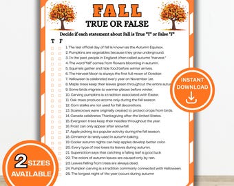 Fall Trivia Game | Fall True or False Printable Game | Autumn Party Games | Thanksgiving Family Game | Fall Festivities (PDF Download)