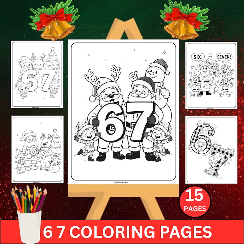 6 7 Christmas Coloring Pages, Viral Meme Six Seven Activity (PDF) - Etsy