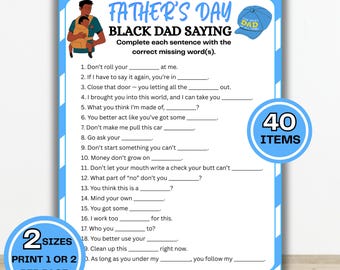 Spel Gezegden zwarte vader | Vaderdagspel | Trivia van zwarte vader | Afro-Amerikaans gezelschapsspel | Zwart spel babyshower en familiefeest