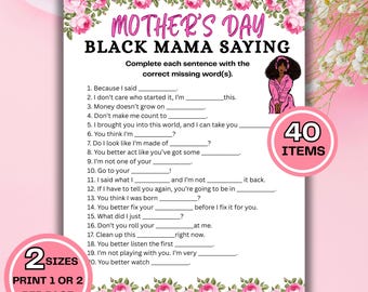 Black Mom Sayings Game | Mother’s Day Activity | Black Mama Trivia | African American Games