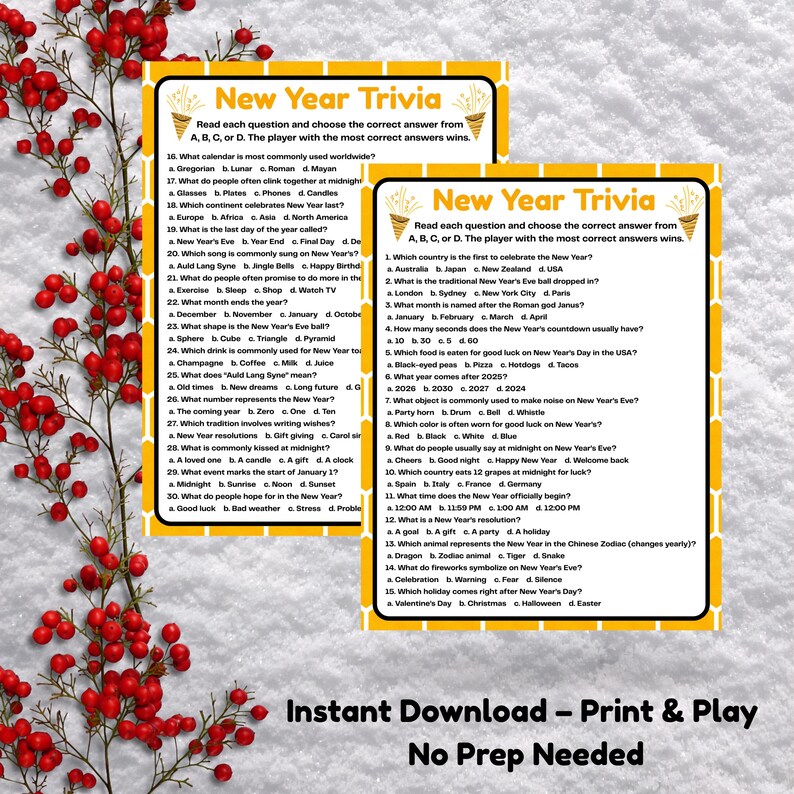 New Year Trivia Game 2026 | Printable New Year’s Eve & Day Quiz | Fun ...