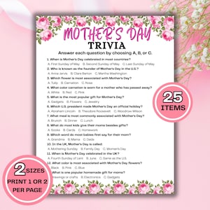 Mother’s Day Trivia Game Printable | Family Trivia Games for Kids & Adults | Classroom Activity PDF