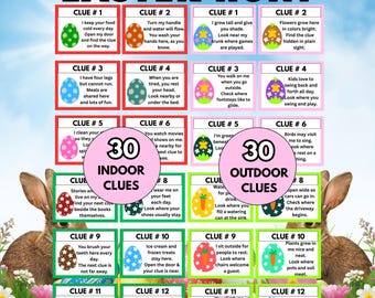 Easter Scavenger Hunt Clues, Printable Indoor & Outdoor Egg Hunt Game for Kids