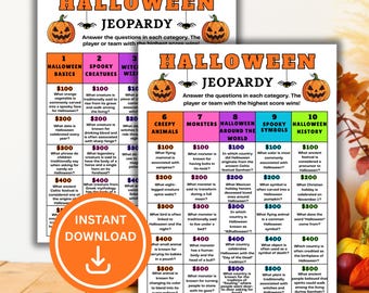 Halloween Jeopardy Game Printable | Halloween Trivia Game | Halloween Party Game | Family Game Night | Kids ,Teens & Adults Group Game