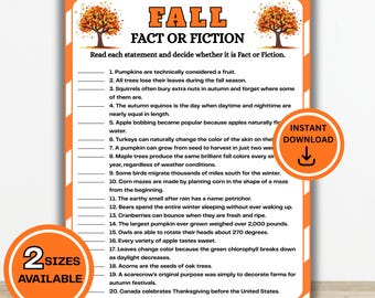 Fall Fact or Fiction Game, Fall Trivia Games, Printable Fall Games, Thanksgiving Family Game, Autumn Party Game, Fun Icebreaker PDF
