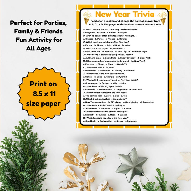 New Year Trivia Game 2026 | Printable New Year’s Eve & Day Quiz | Fun ...