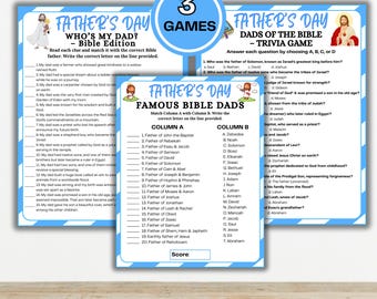 Dads of the Bible-gamebundel | Afdrukbare bijbeltrivia | Christelijk Vaderdagspel | Zondagsschoolactiviteit | Pdf-spellen voor kerkfeesten