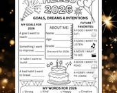 New Year Goals Worksheet for Kids & Teens | 2026 New Year Resolution Coloring Printable