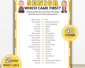 Senior Which Came First Game Printable | Brain Games for Seniors | History Trivia | Retirement Party