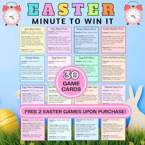 Easter Minute to Win It Games Printable, Family Party Challenge Activities, 60 Seconds Game