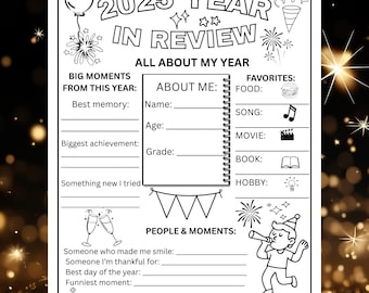 2025 Year in Review Worksheet | Kids & Teens Reflection Activity (PDF)