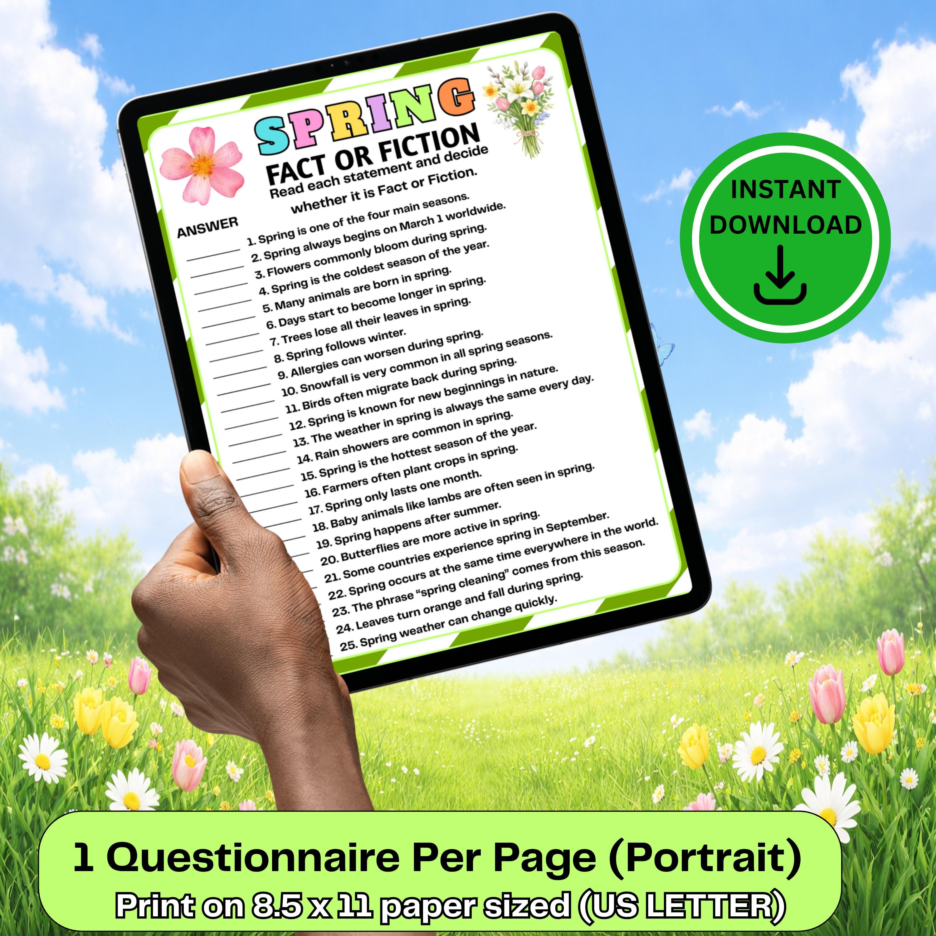 Simple Spring Fact For Reception Spring Fact or Fiction Game, Spring Trivia Quiz for Kids & Adults | Fun ...