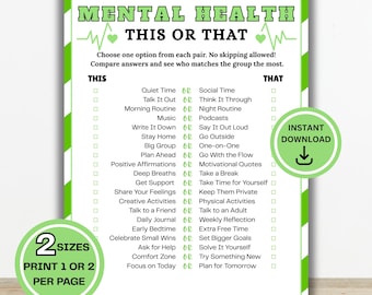 Mental Health This or That Game | Mental Wellness Game | Group Therapy Game | Conversation Starter | Wellness Activity for Adults & Teens