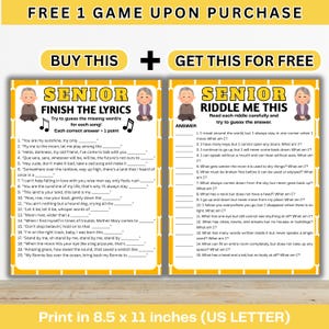 Senior Riddle Printabl Finish the Lyrics Game for Seniors, Printable Song Trivia Quiz, Memory ...