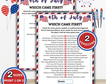 Which Came First USA Trivia Game, 4th of July Games, Independence Day Activity, Patriotic Party Game, American History Quiz, (PDF Download)