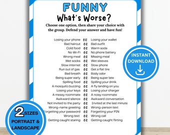 What's Worse Game Printable, Funny Conversation Starter, Adult Icebreaker Game, Would You Rather Questions, Party Game, Adult Group Games
