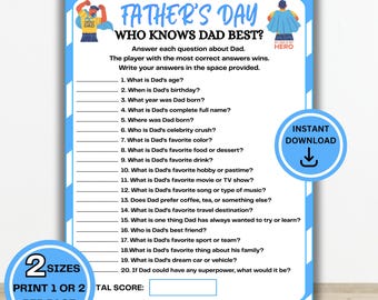 Vaderdag: wie kent papa het beste spel | Afdrukbaar Vaderdagfeestspel | Game-avond met familietrivia (pdf-download)