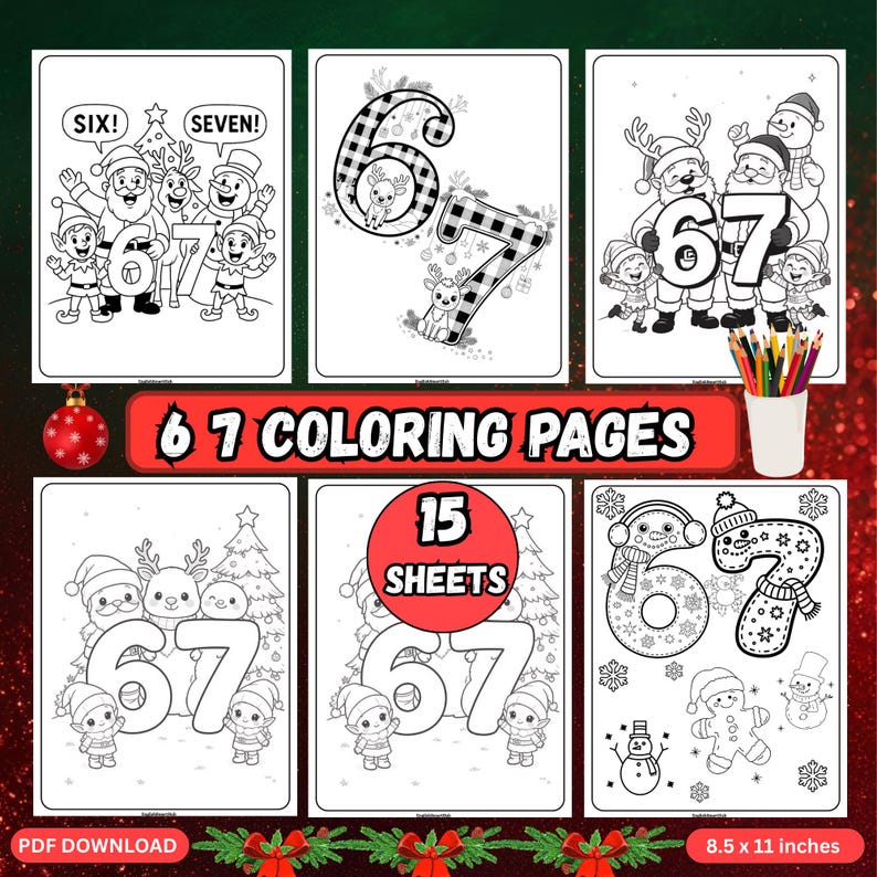 6 7 Christmas Coloring Pages, Viral Meme Six Seven Activity (PDF) - Etsy