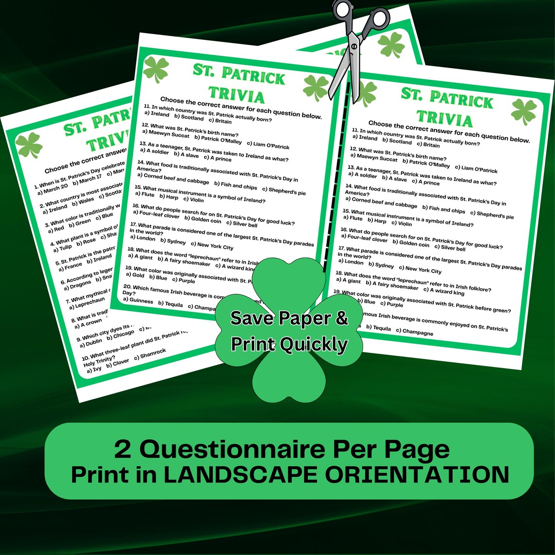 St. Patrick's Day Trivia Quiz – 50 Irish Fun Facts (printable PDF) - Etsy