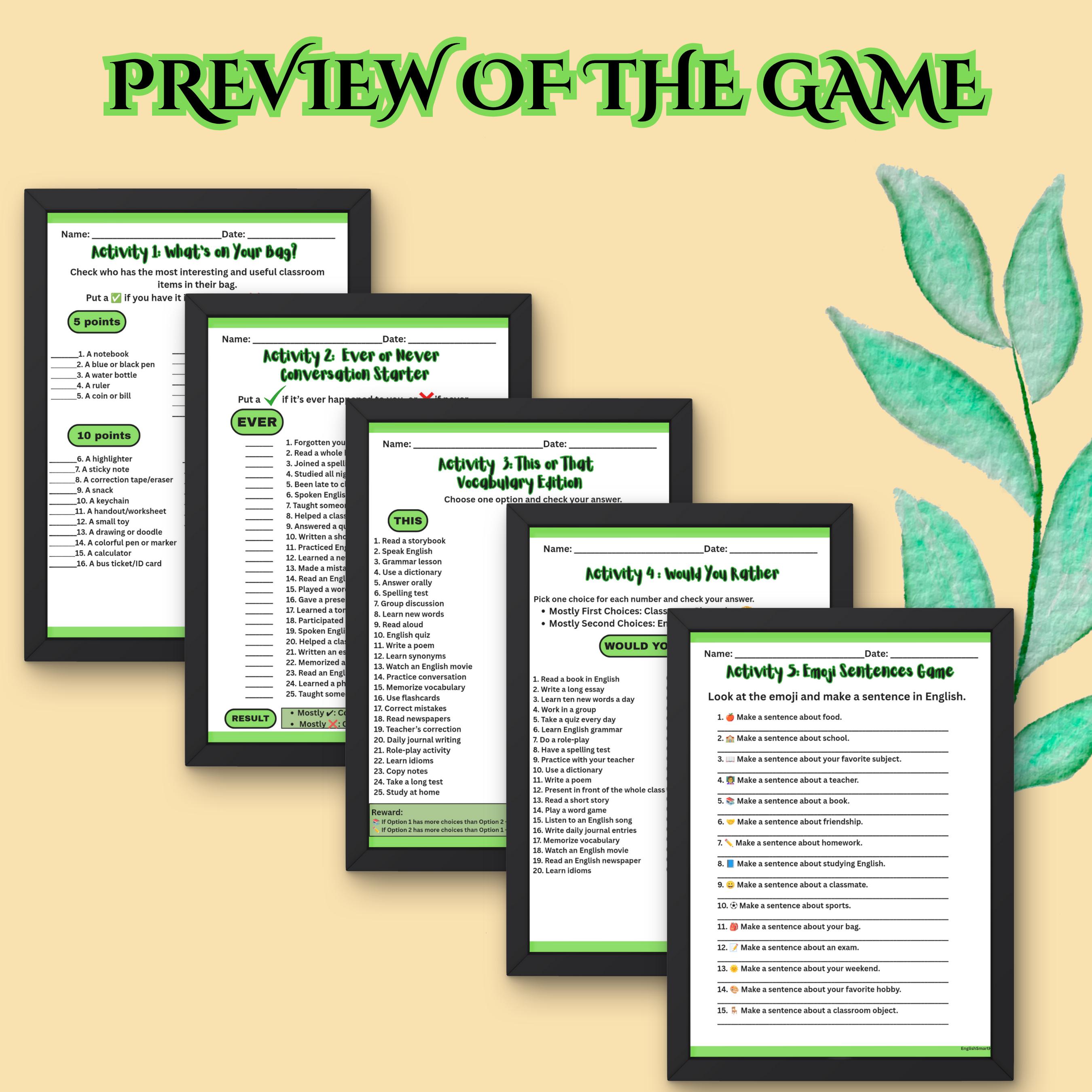 ESL English Games & Worksheets | Classroom Activities PDF - Etsy