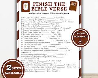 Finish the Bible Verse Game Printable, Bible Games for Adults, Christian Church Game, Women's Ministry Activity, Bible Study Icebreaker
