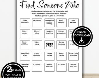 Find Someone Who Bingo, Mix and Mingle Bingo, Human Bingo Icebreaker Game, Find the Guest Bingo, Office Party Game, Team Building