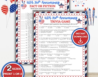 USA 250th Anniversary Trivia Game, America Quiz Game, US History Trivia Questions, Family Reunion Group Games, Patriotic Party Game