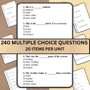 Multiple-choice questions from A1-A2 grammar worksheets, ideal for self-assessment