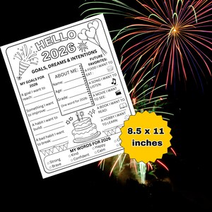 New Year Goals Worksheet for Kids & Teens | 2026 New Year Resolution Coloring Printable