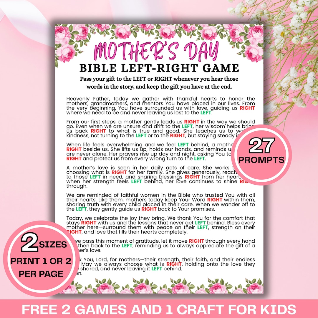 Mother’s Day Bible Left Right Game | Christian Pass the Gift | Women’s ...