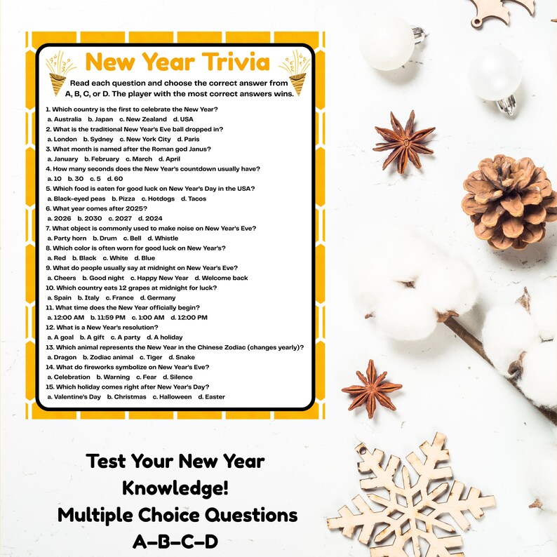 New Year Trivia Game 2026 | Printable New Year’s Eve & Day Quiz | Fun ...