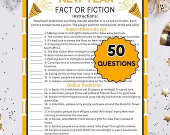New Year Facts or Fiction Game | Fun Party Printable Trivia | New Year's Eve Game for Friends, Family & Adults