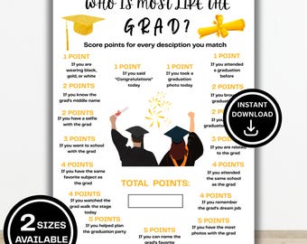 Afstuderen Who's Like the Grad Game | Afdrukbare partygame Class of 2026 | Leuke afstudeeractiviteit | Spel Afstudeerfeest