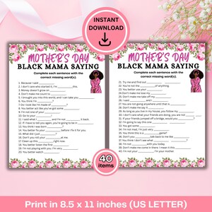 Black Mom Sayings Game | Mother’s Day Activity | Black Mama Trivia | African American Games