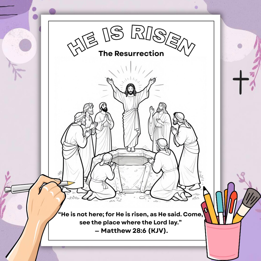 He is Risen Coloring Page, Christian Easter Activity, Sunday School for ...