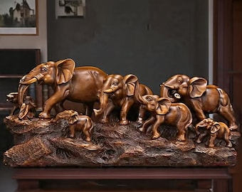 Resin Elephant Family Figurine: Auspicious Indoor/Outdoor Ornament
