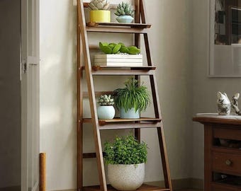 Wood Foldable Ladder 4 Tier Plant/Book  Stand Shelf