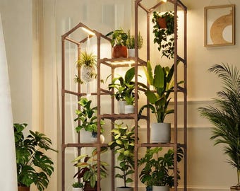 Plant Stand Indoor /  Wood Plant Shelf /Hanging Planter Pots /Grow Lights