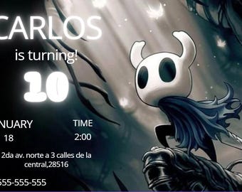 Invito di compleanno Hollow Knight: modello Canva modificabile (14 x 9 cm) (download digitale)