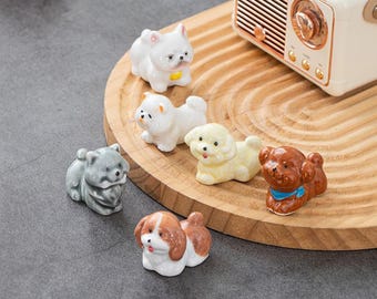 Reposapalillos de cerámica hechos a mano para perros, figuras de golden retriever, caniche y bulldog francés.
