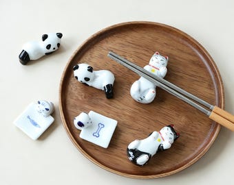 Cute Ceramic Animal Chopstick Rest Set Porcelain Panda Spoon Holder Table Decor