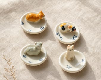 Ceramic Cat Chopstick Rest Set Cute Japanese Kitten Sauce Dish Kawaii Table Decor