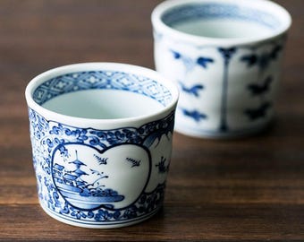 Taza de café de porcelana azul floral pintada a mano, vajilla china