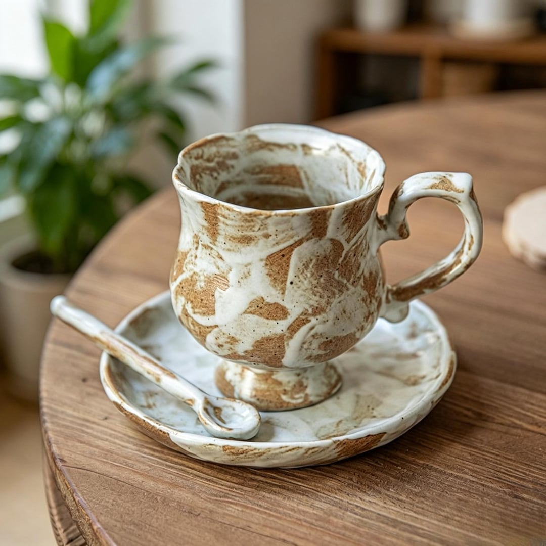 Zen Tableware Glazed Stoneware Cup Zen Tea Table Set Handmade Artisan Irregular ...