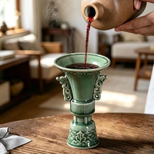 Ancient Ceramic Jue Wine Cup Unique Ritual Sake Chalice Dragon Handle Zen Tableware Gift
