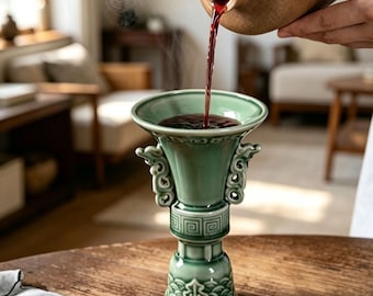 Ancient Ceramic Jue Wine Cup Unique Ritual Sake Chalice Dragon Handle Zen Tableware Gift