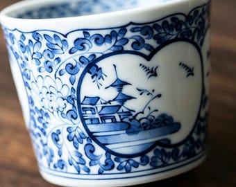 Handpainted Blue White Ceramic Tea Cup Set Vintage Landscape Porcelain Espresso Mug