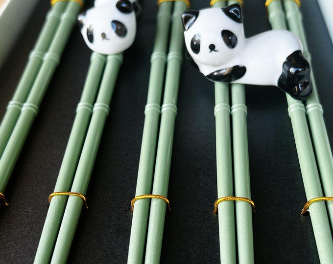 Mandarin Chopsticks Set: Bamboo Joint Handles & Ceramic Panda Rest